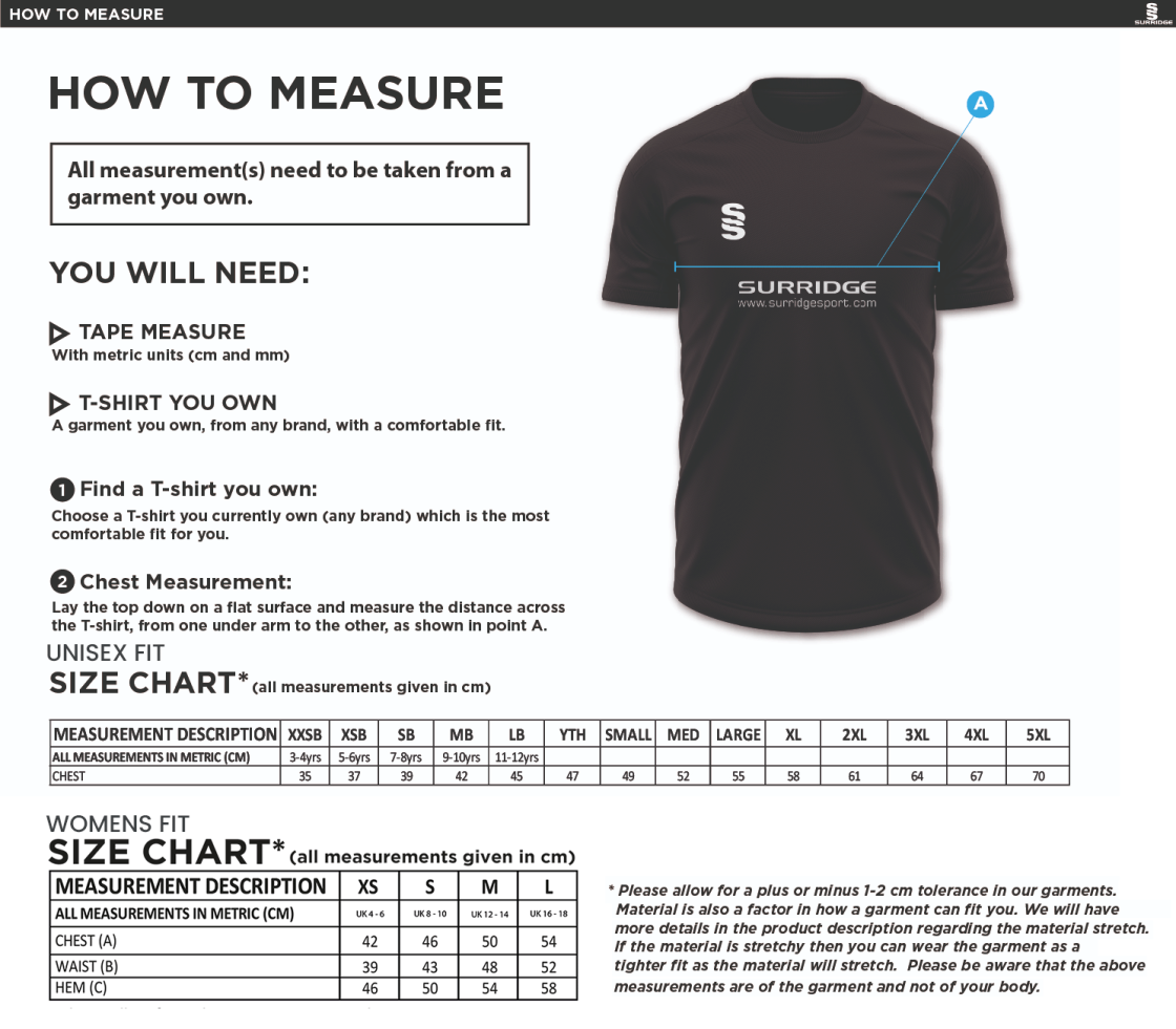 Coach Core - Dual Solid Colour Polo - Unisex Fit (Lifetime) - Size Guide