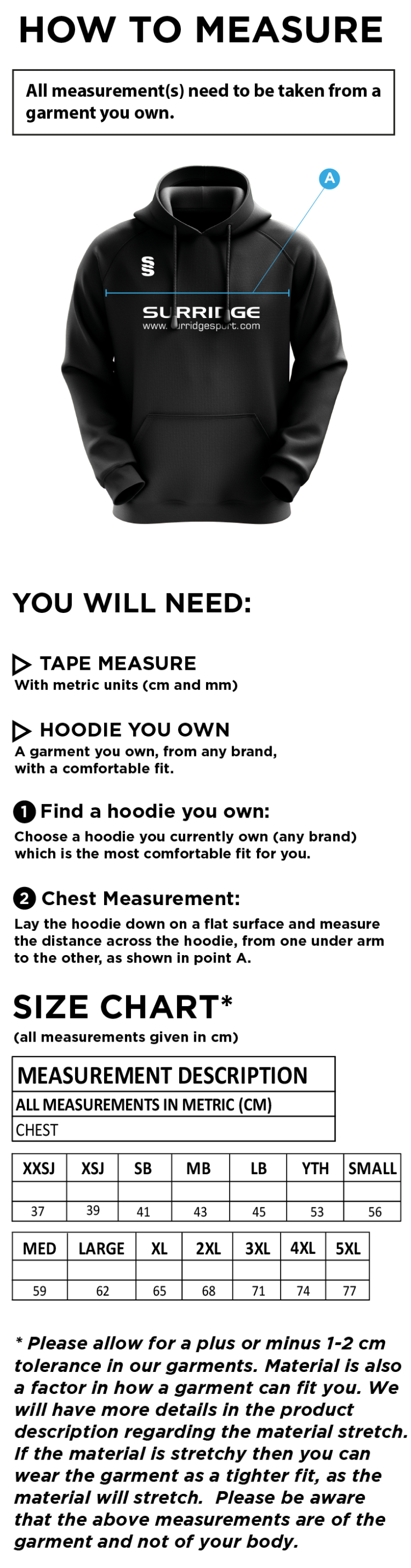 Coach Core - Fuse Hoody - Unisex Fit - Size Guide