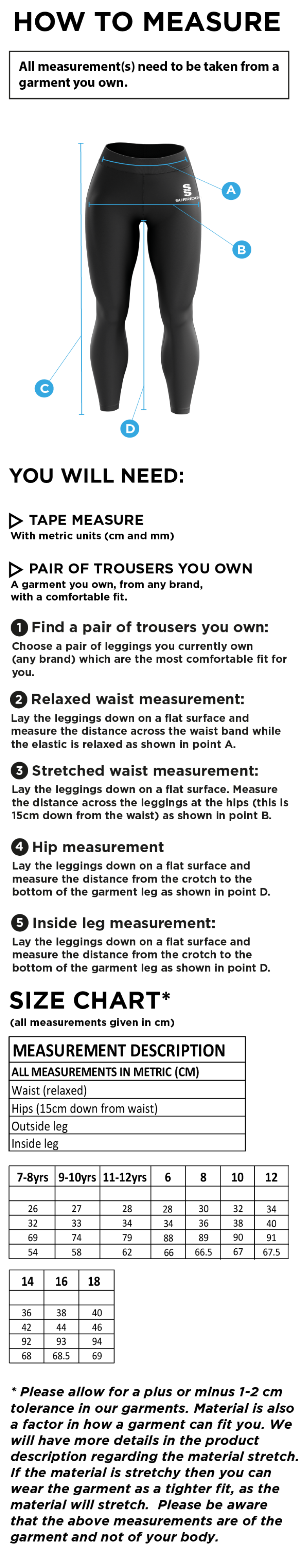Coach Core - Performance Full Length Leggings - Women's Fit - Size Guide